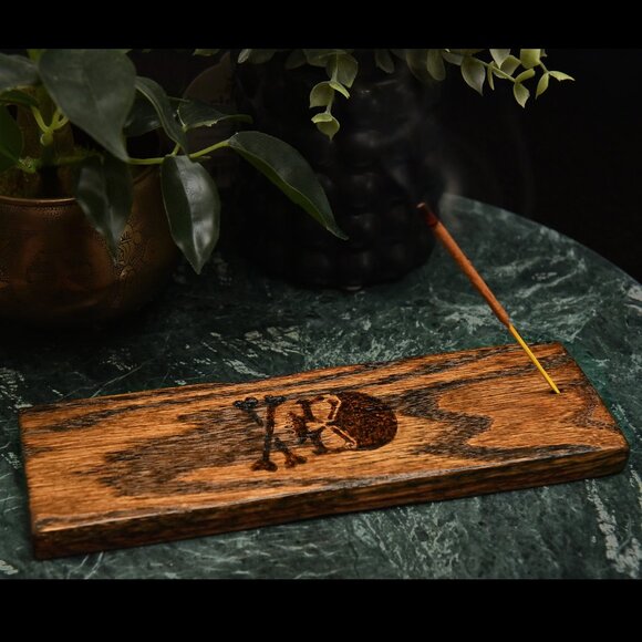 Incense Holder Skull Gothic Ash Catcher Wood - Picture 1 of 9